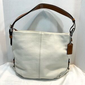VTG Coach Soho White Leather Shoulder Bag East West (F15064) Tote Tan Trim Hobo